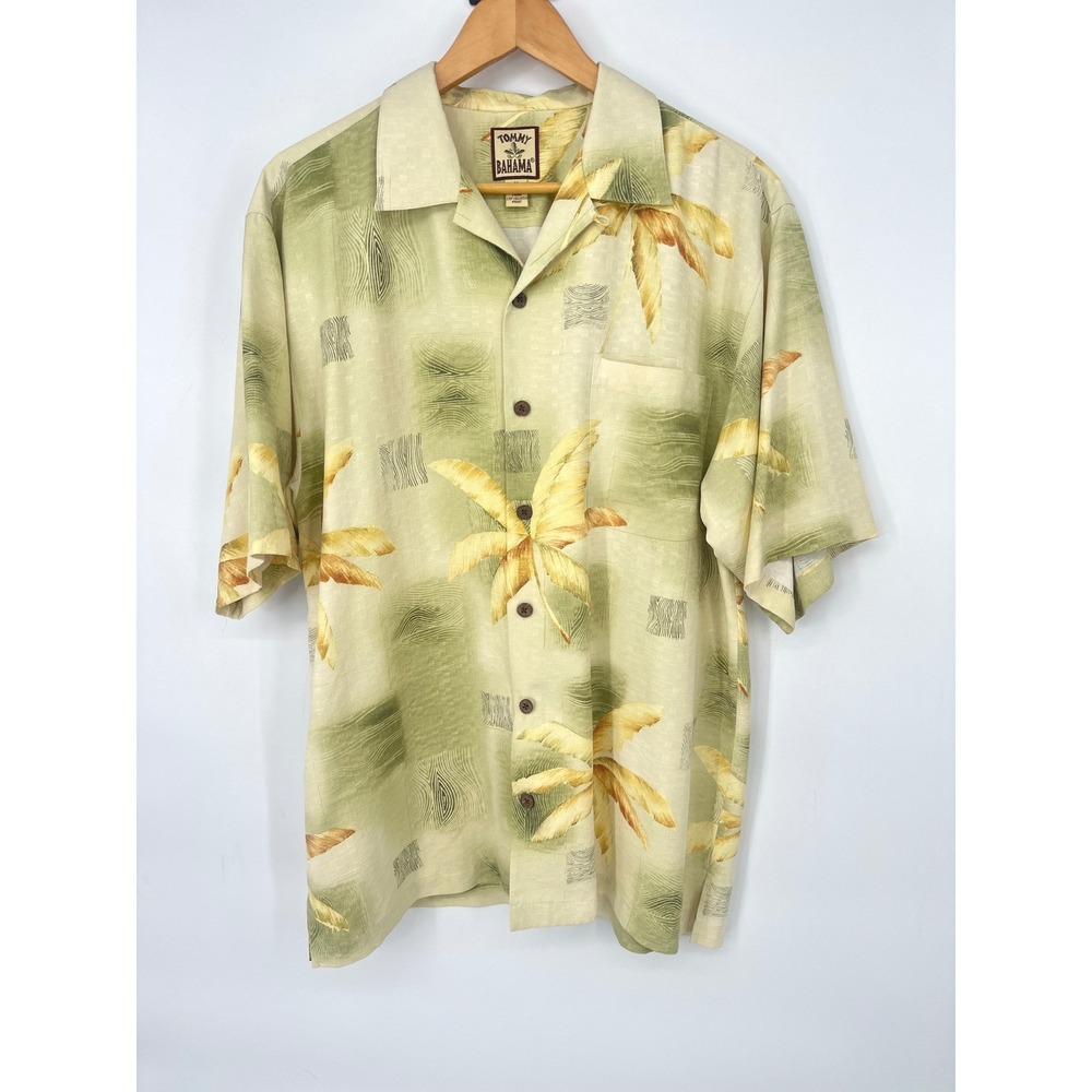 Vtg Tommy Bahama Button Silk Shirt Mens M Tropical Palms Aloha Camp Resort Beach